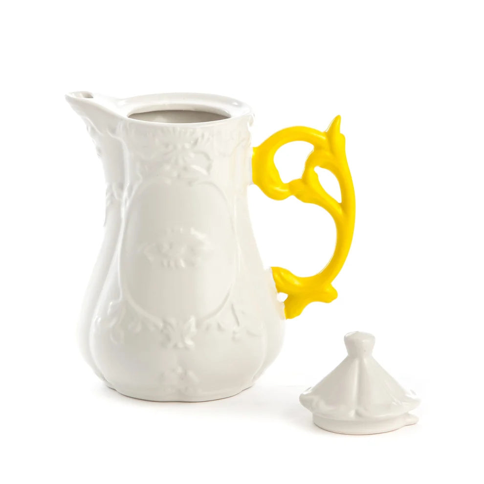 TEIERA IN PORCELLANA Cm.13 h. 23 "I-WARES" MANICO GIALLO
