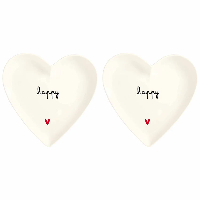 SIMPLE DAY - Set 2 Piatti Cuore – Decoro "Happy" Ø 18 cm