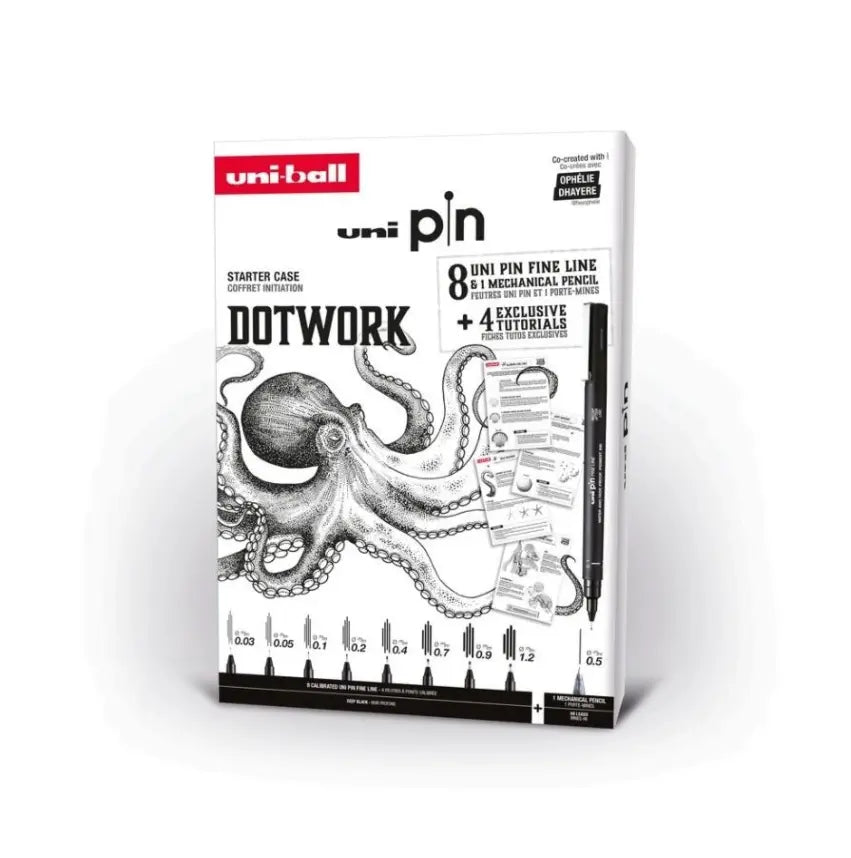 UNI PIN Fineliner Starter Kit Dotwork, Set 8 Pennarelli e Tutorial Uni-Ball