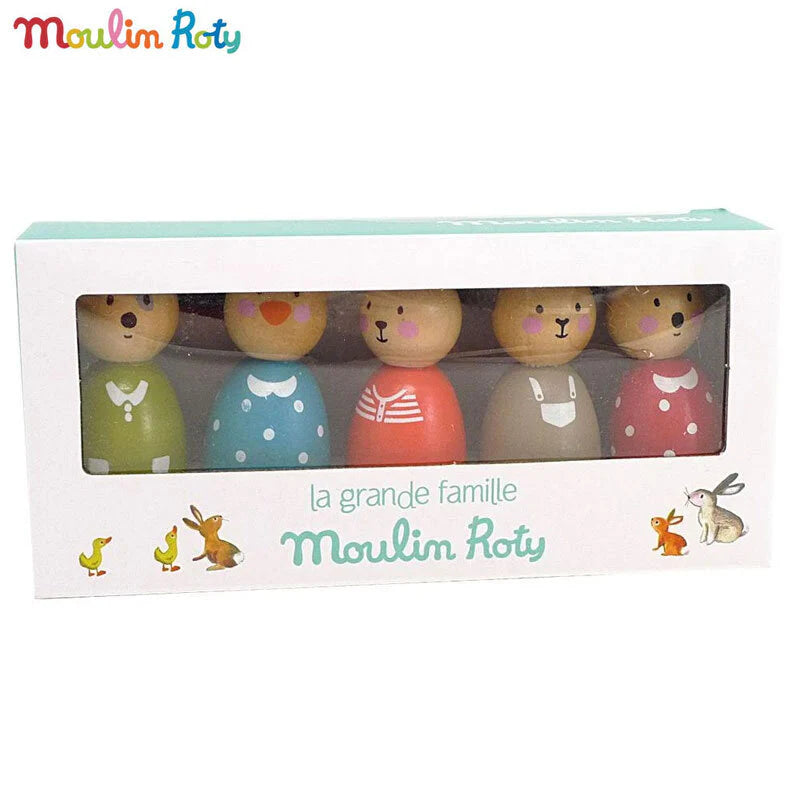 Moulin Roty – 5 Personaggi Assortiti in Legno | La Grande Famille