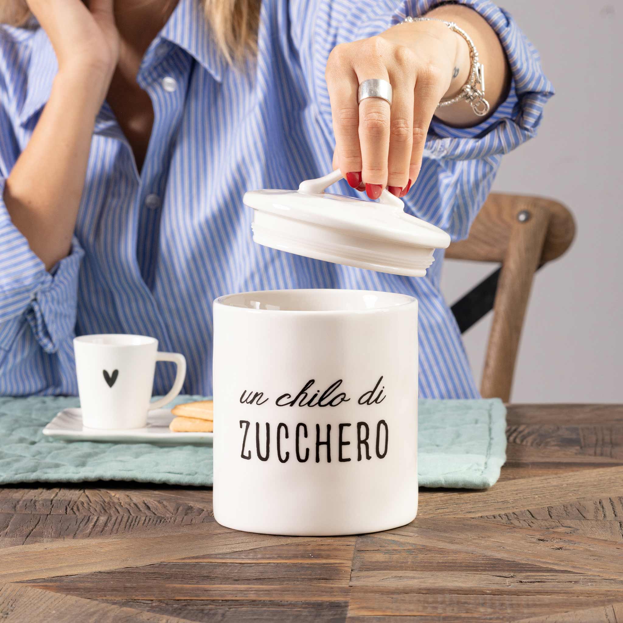 SIMPLE DAY Barattolo in Gres con Guarnizione – Decoro Un chilo di zucchero, Ø12 cm x H17 cm