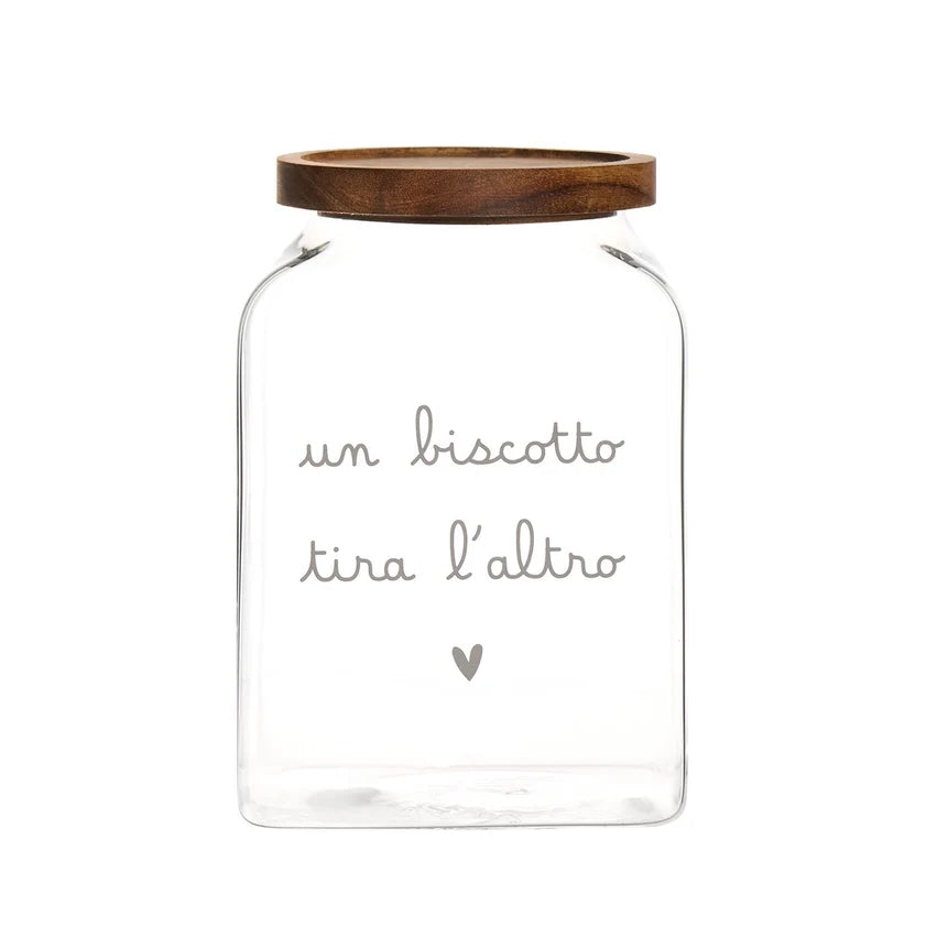 SIMPLE DAY Barattolo in Vetro Borosilicato – Decoro Un biscotto tira l’altro, 15x15x22 cm