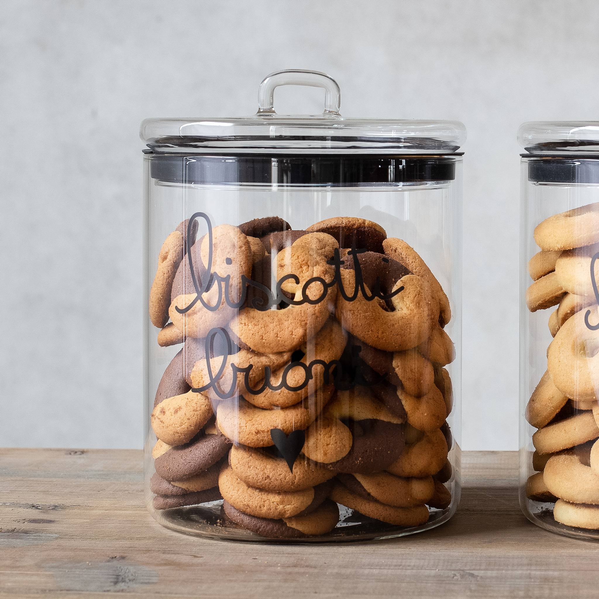 SIMPLE DAY Biscottiera in Vetro Borosilicato – Decoro Biscotti buoni (nero), Ø15 cm x H22 cm