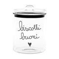 SIMPLE DAY Biscottiera in Vetro Borosilicato – Decoro Biscotti buoni (nero), Ø15 cm x H22 cm