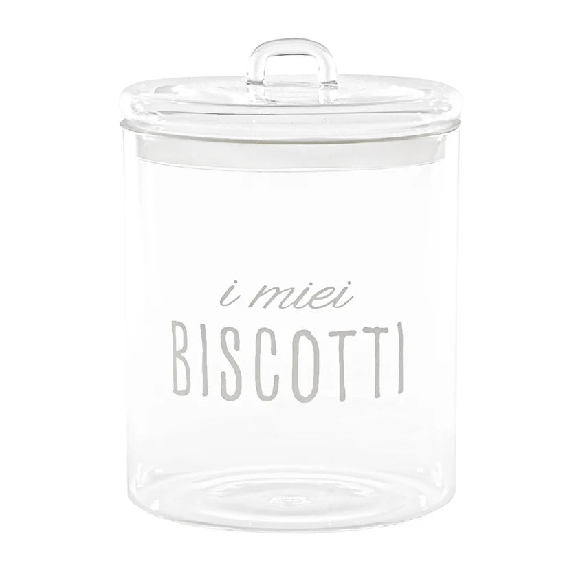 SIMPLE DAY Biscottiera in Vetro Borosilicato – Decoro I miei biscotti (bianco), Ø15 cm x H22 cm