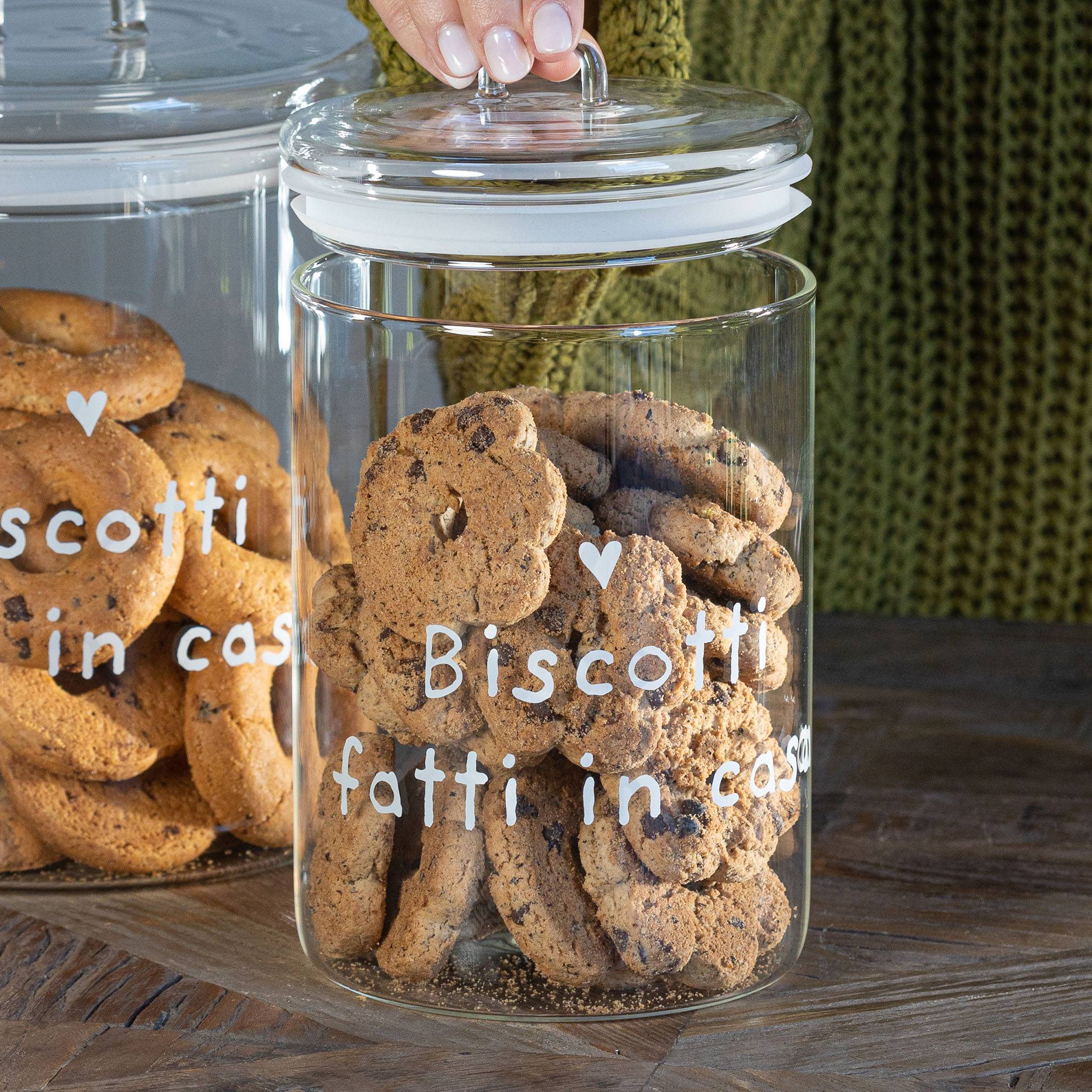 SIMPLE DAY Biscottiera Media in Vetro – Decoro Biscotti fatti in casa, Ø12 cm x H20 cm