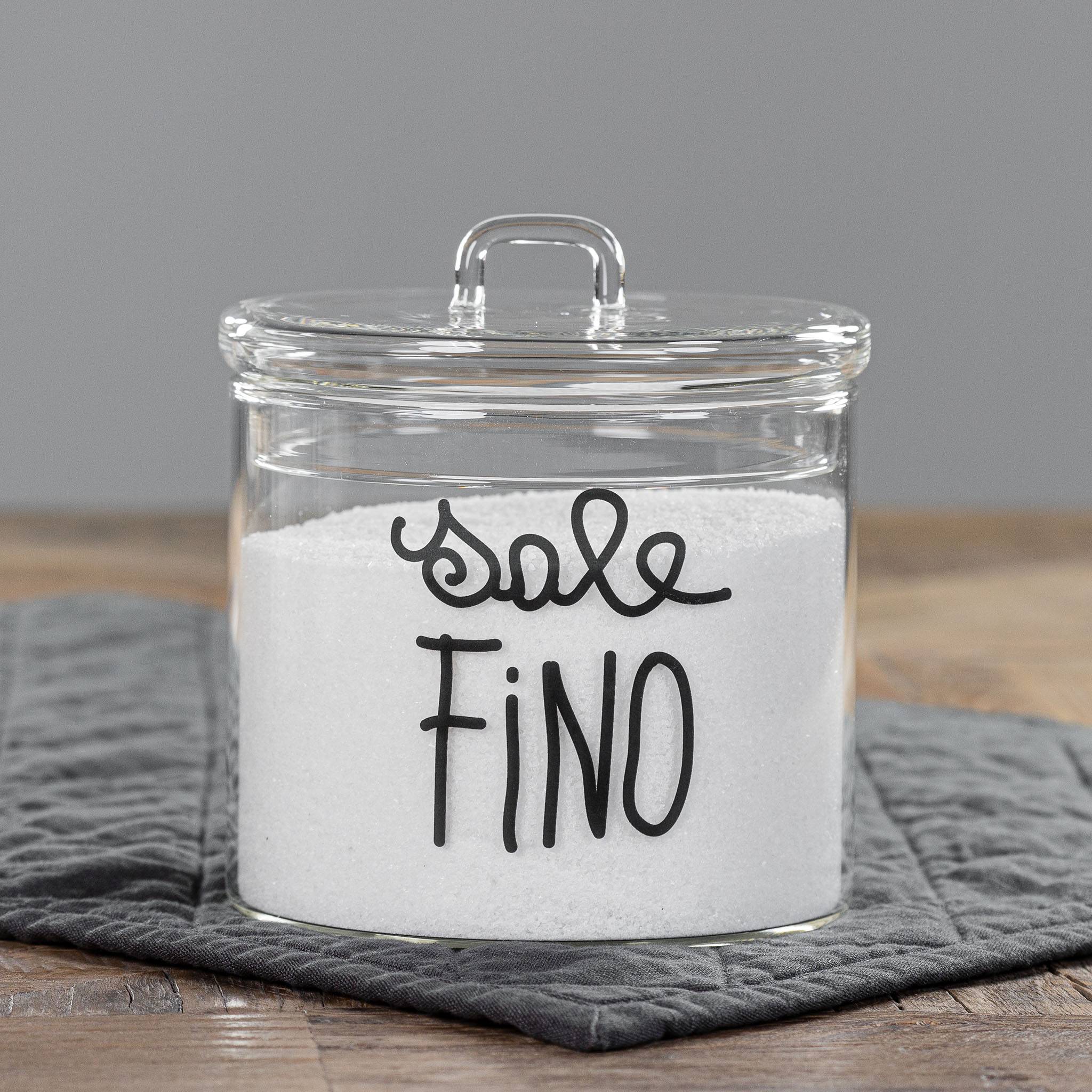 SIMPLE DAY Barattolo in Vetro Borosilicato – Decoro Sale fino (corsivo nero), Ø12 cm x H13 cm