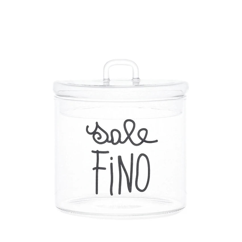 SIMPLE DAY Barattolo in Vetro Borosilicato – Decoro Sale fino (corsivo nero), Ø12 cm x H13 cm