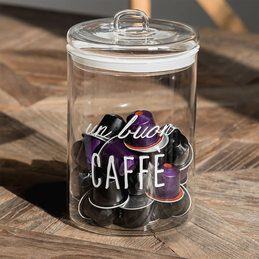 SIMPLE DAY Barattolo in Vetro Borosilicato – Decoro Un buon caffè, Ø12 cm x H20 cm