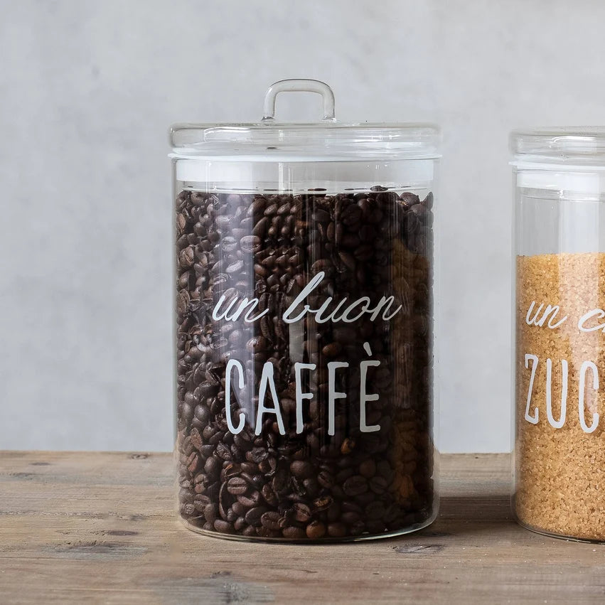 SIMPLE DAY Barattolo in Vetro Borosilicato – Decoro Un buon caffè, Ø12 cm x H20 cm