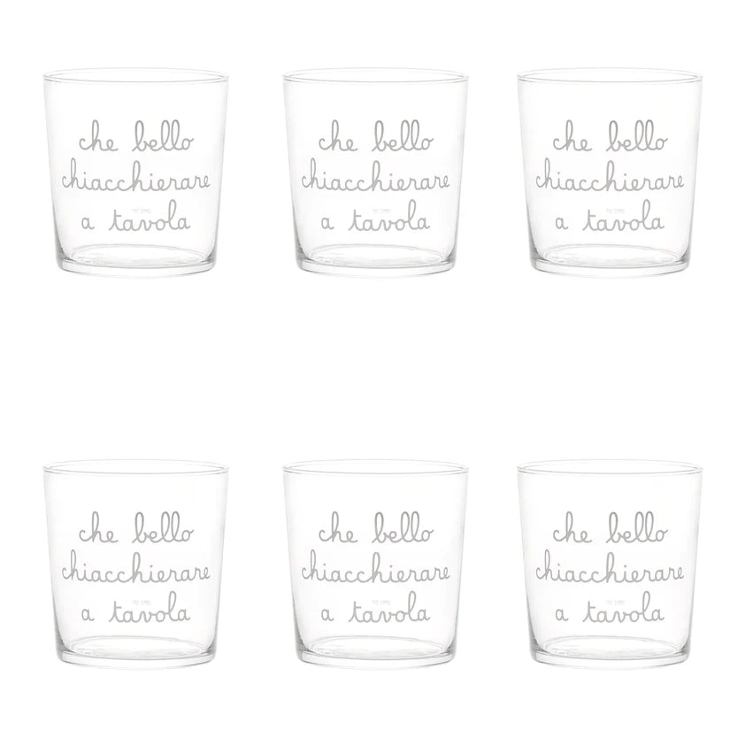 SIMPLE DAY - Set 6 Bicchieri Acqua – Decoro "Che bello chiacchierare a tavola" 35,5 cl