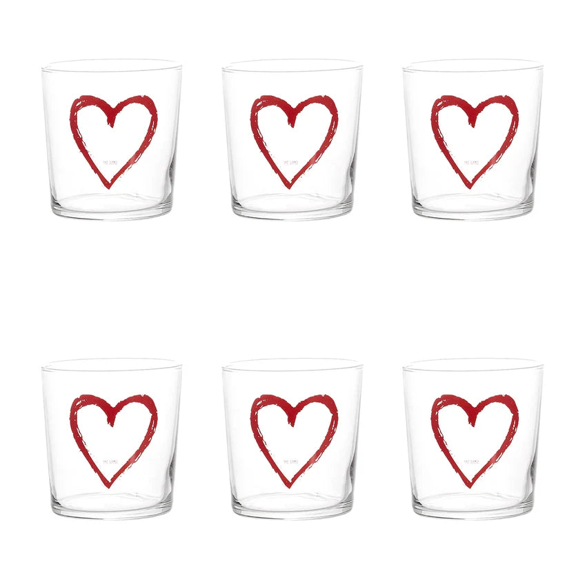 Simple Day Set 6 Bicchieri Cuore Graffiti Rosso 35,5 cl
