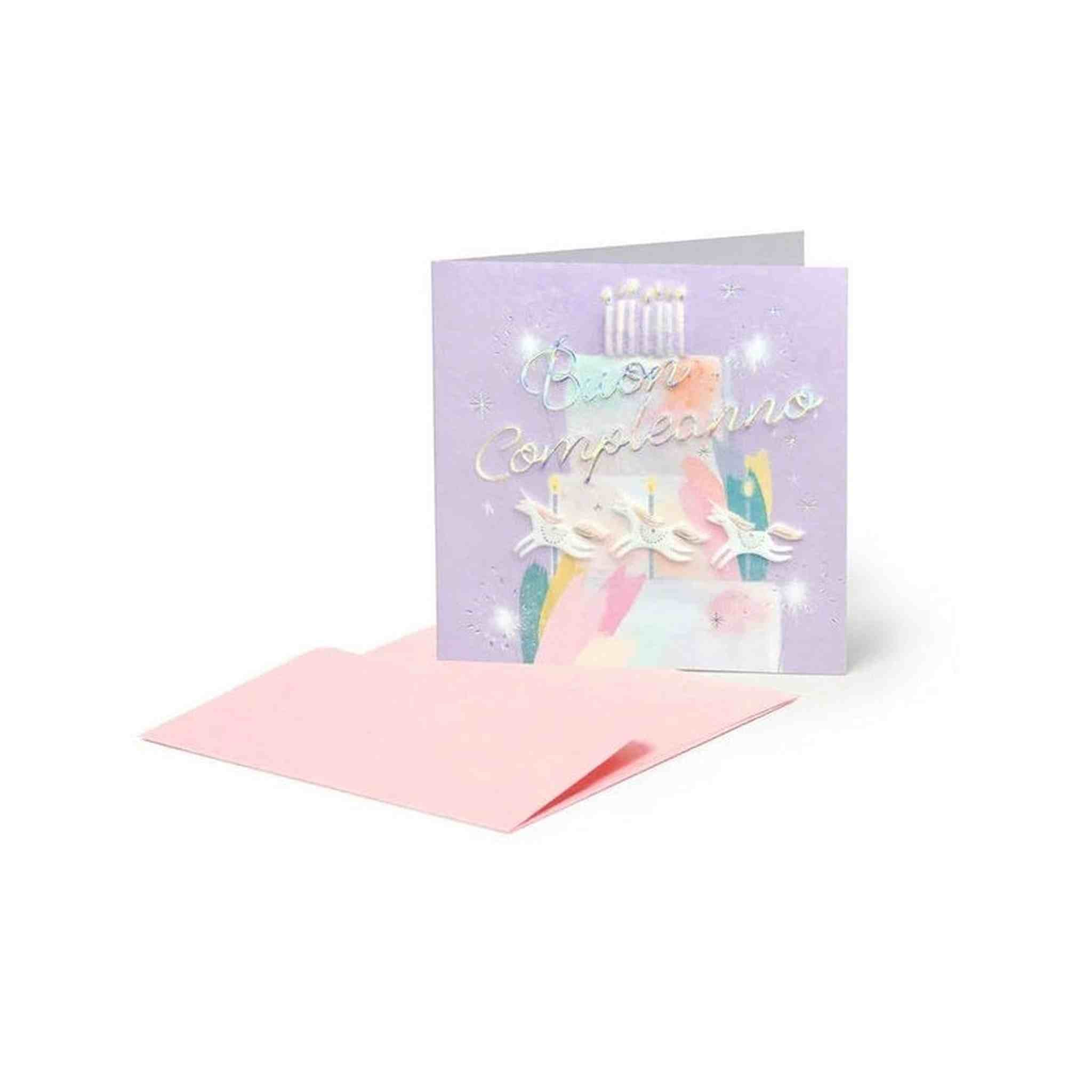 BIGLIETTO DI AUGURI 7x7 TORTA UNICORN