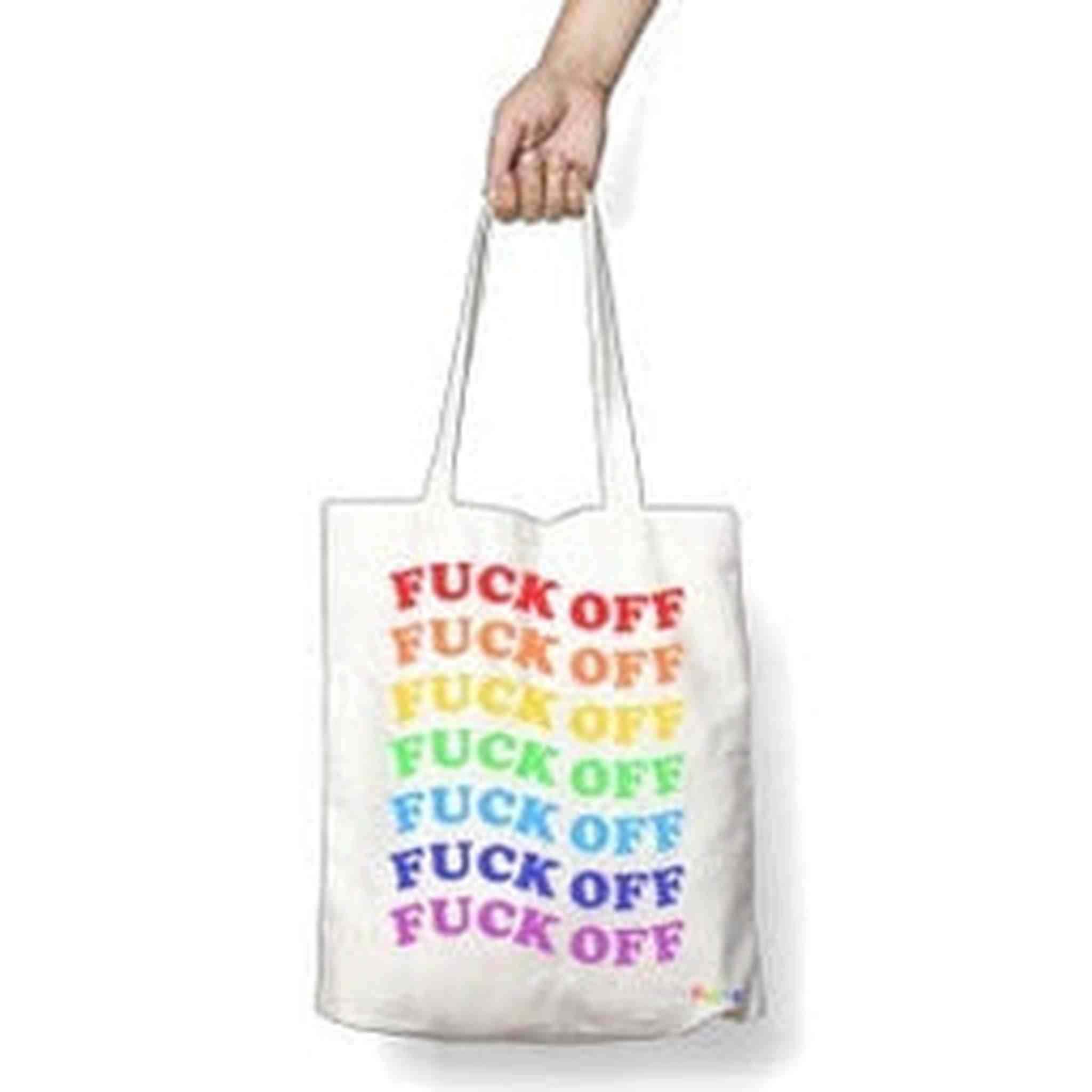 Borsa shopper in tela 'Fuck Off' Multicolor Rainbow