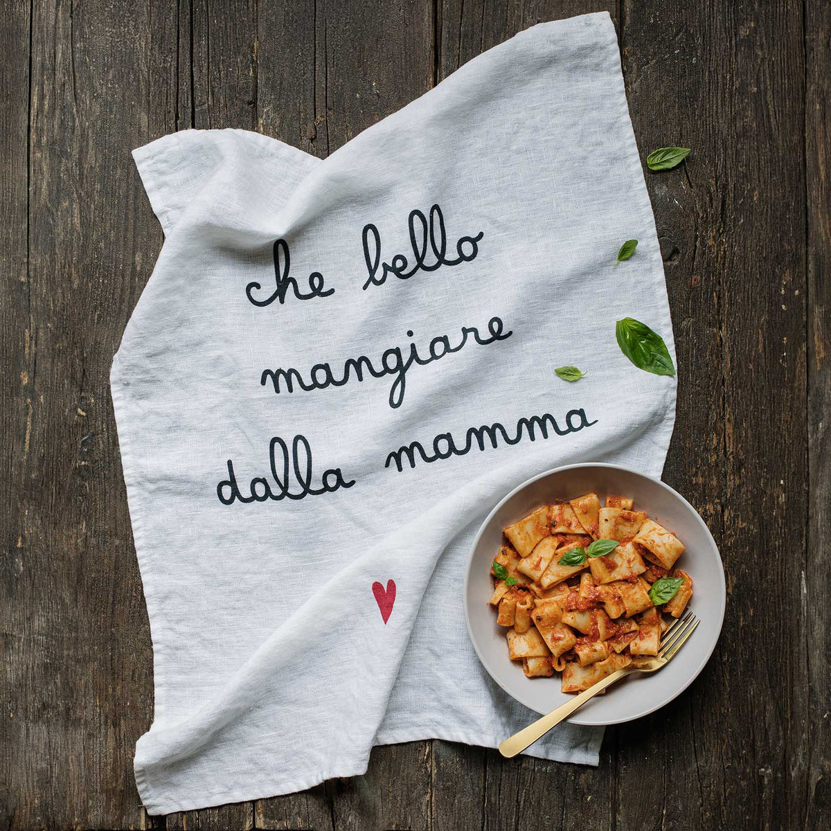 Simple Day Canovaccio in lino stonewash Che bello mangiare dalla mamma 50 x 70 cm