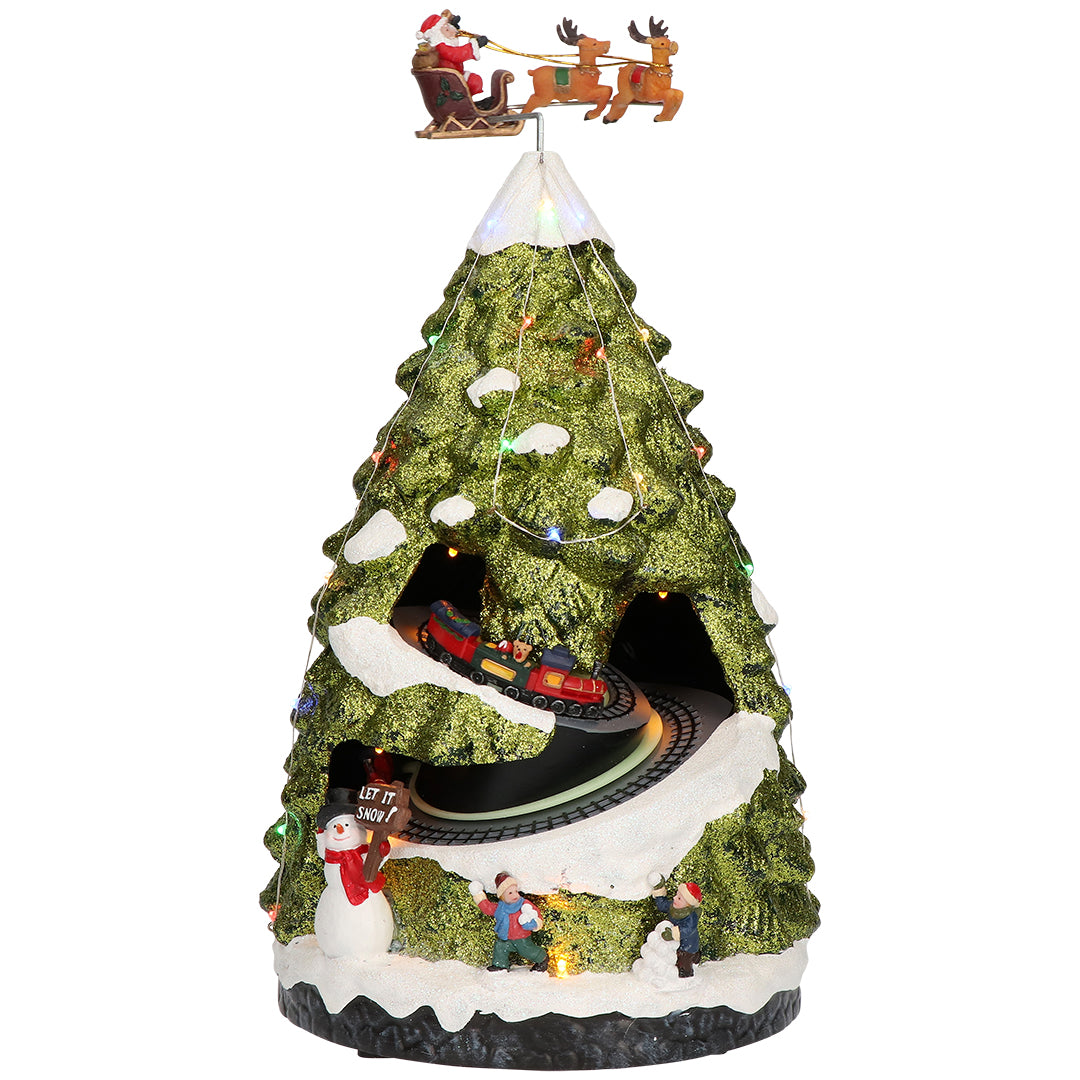 Christmas tree 2 trains animatedMulticolor-Adapter-LED-23,2x21,1x40,1cm