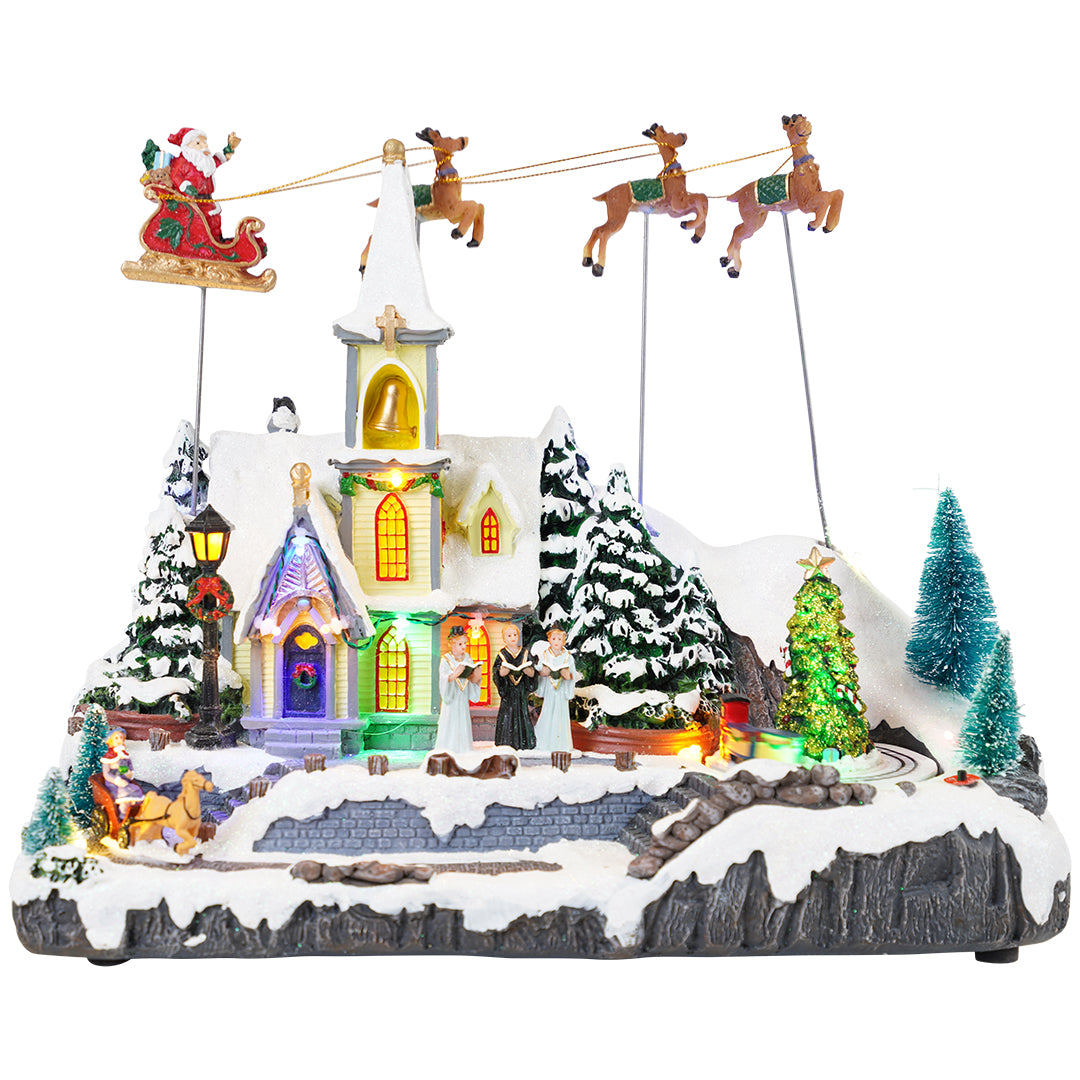 Church flying deer tree animated Multicolor-Adapter-LED-38,4x19,5x29,5cm