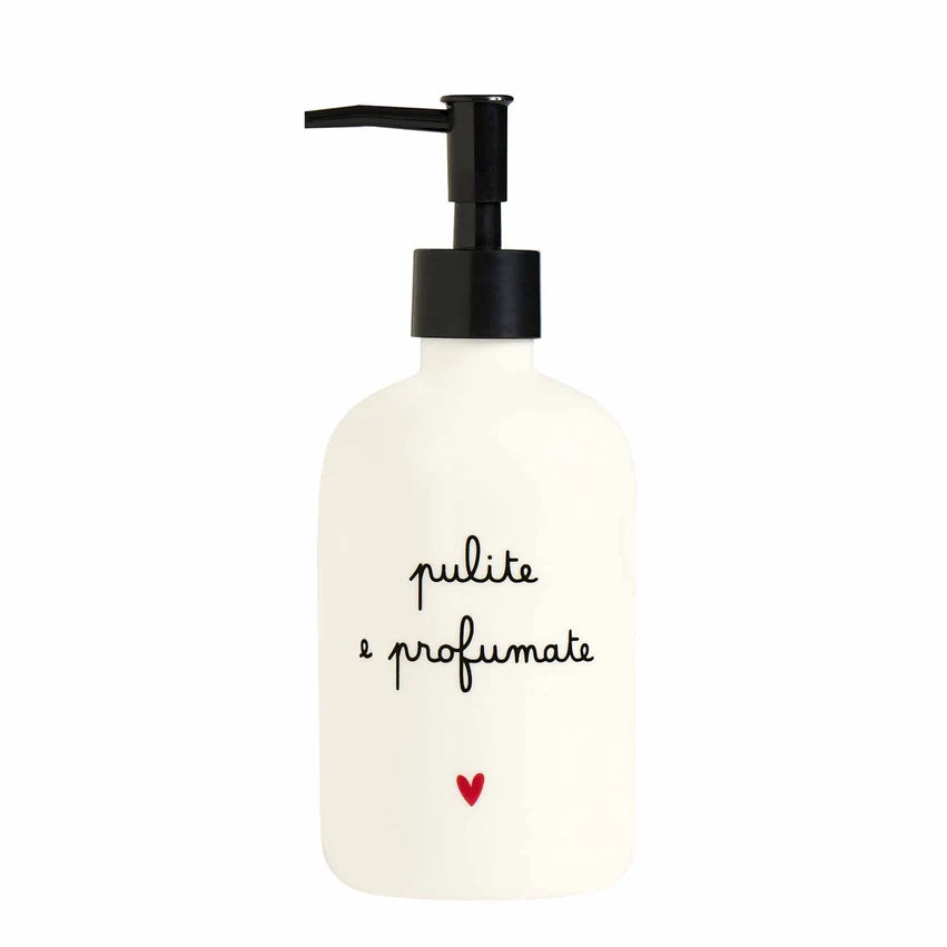 SIMPLE DAY - Dosasapone in Gres Bianco – Decoro "Pulite e profumate" 7,5x20 cm