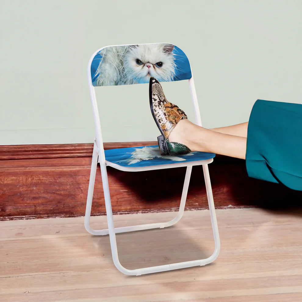 Seletti SEDIA METALLO PIEGHEVOLE "TOILETPAPER HOME" Cm. 43 h. 47/80 - ANGRY CAT