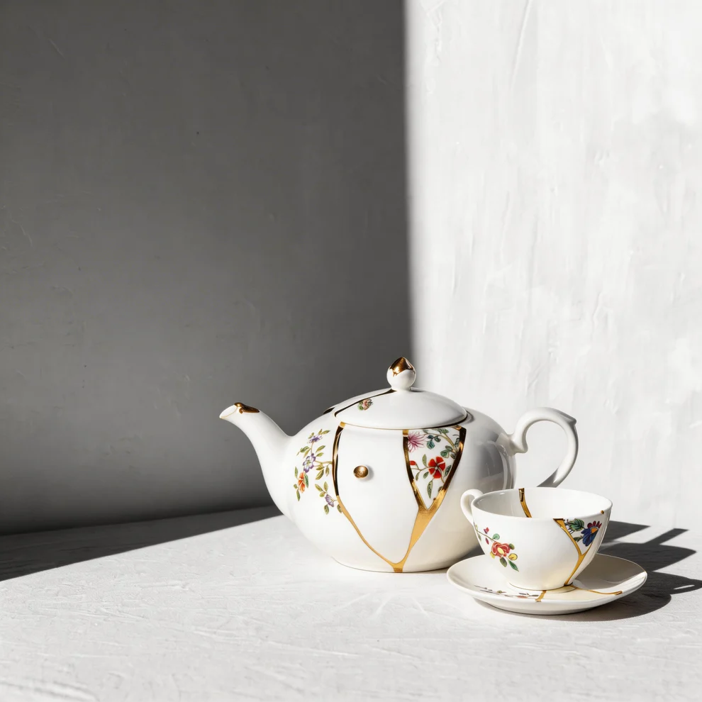 SET DA TE CON TAZZA E PIATTINO IN 
PORCELLANA E ORO "KINTSUGI" n.2