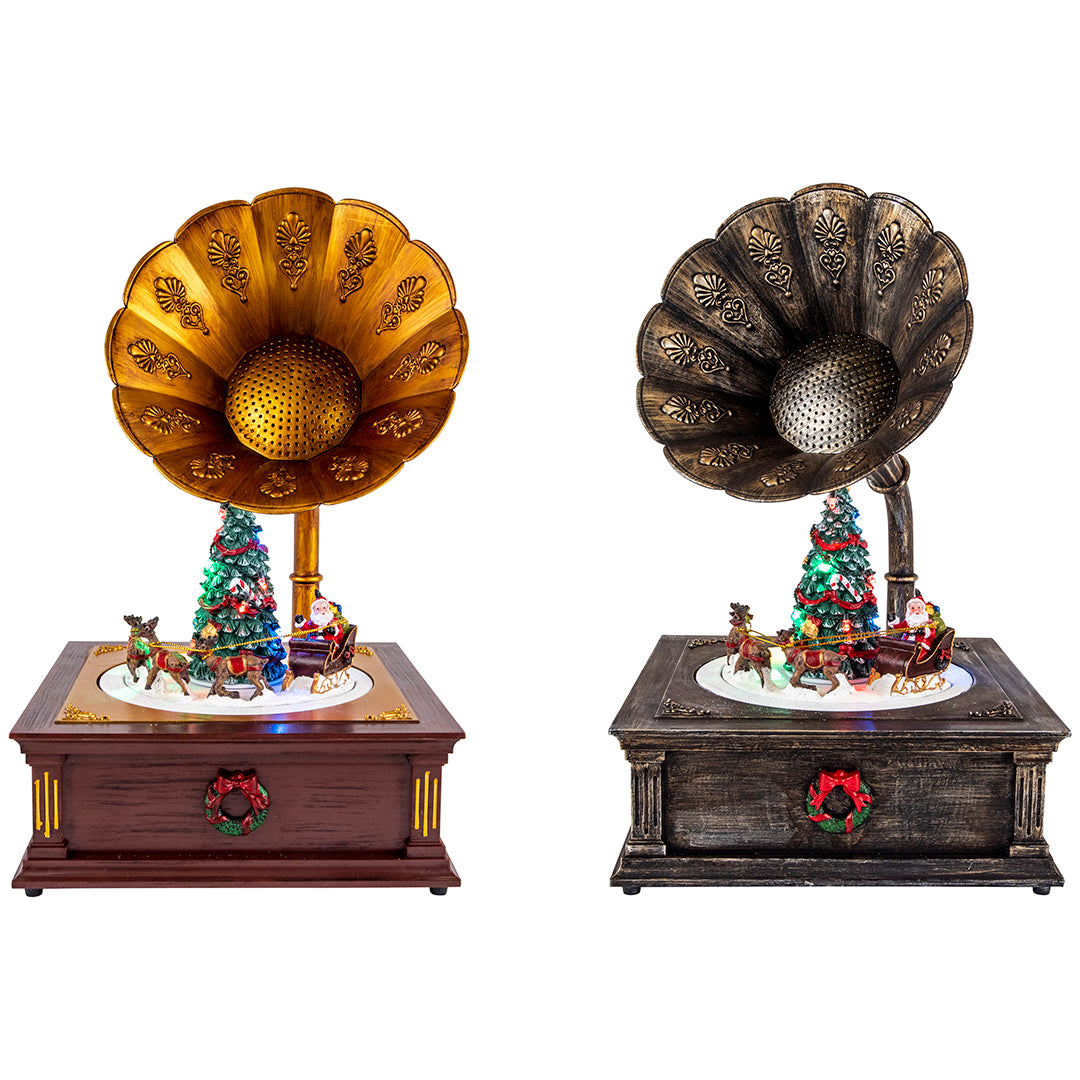 Gramophone sleigh animated 2assMulticolor-Adapter-LED-25x22,5x36,5cm