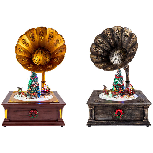 Gramophone sleigh animated 2assMulticolor-Adapter-LED-25x22,5x36,5cm