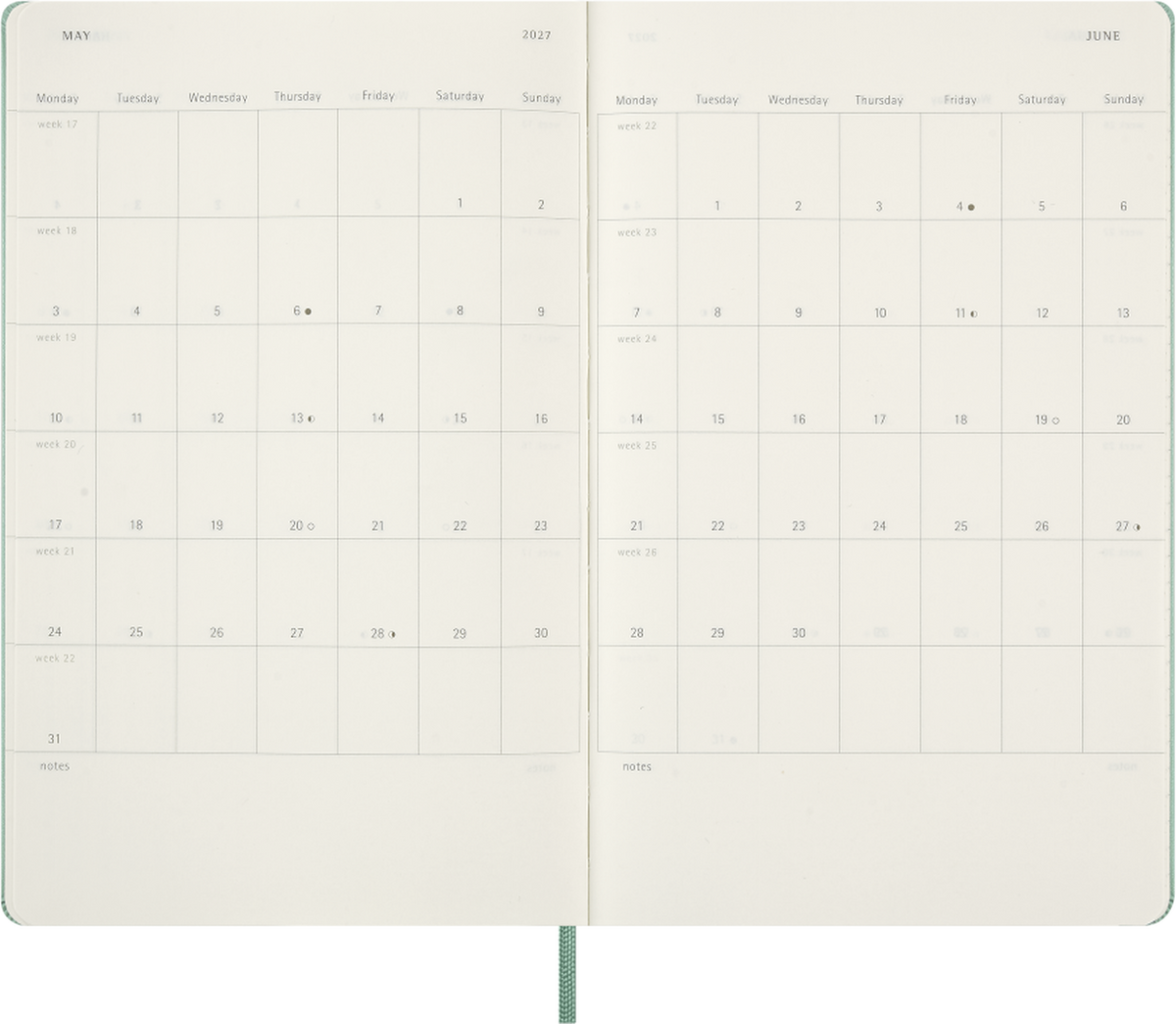 Moleskine Agenda Settimanale 2027 12 Mesi Large Copertina Rigida Sage Green