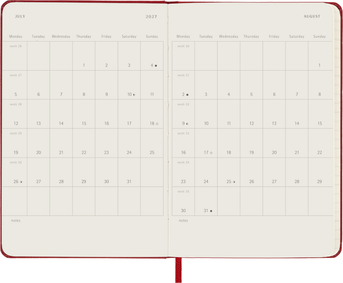 Moleskine Agenda Giornaliera 2027 12 Mesi Pocket Copertina Rigida Scarlet Red