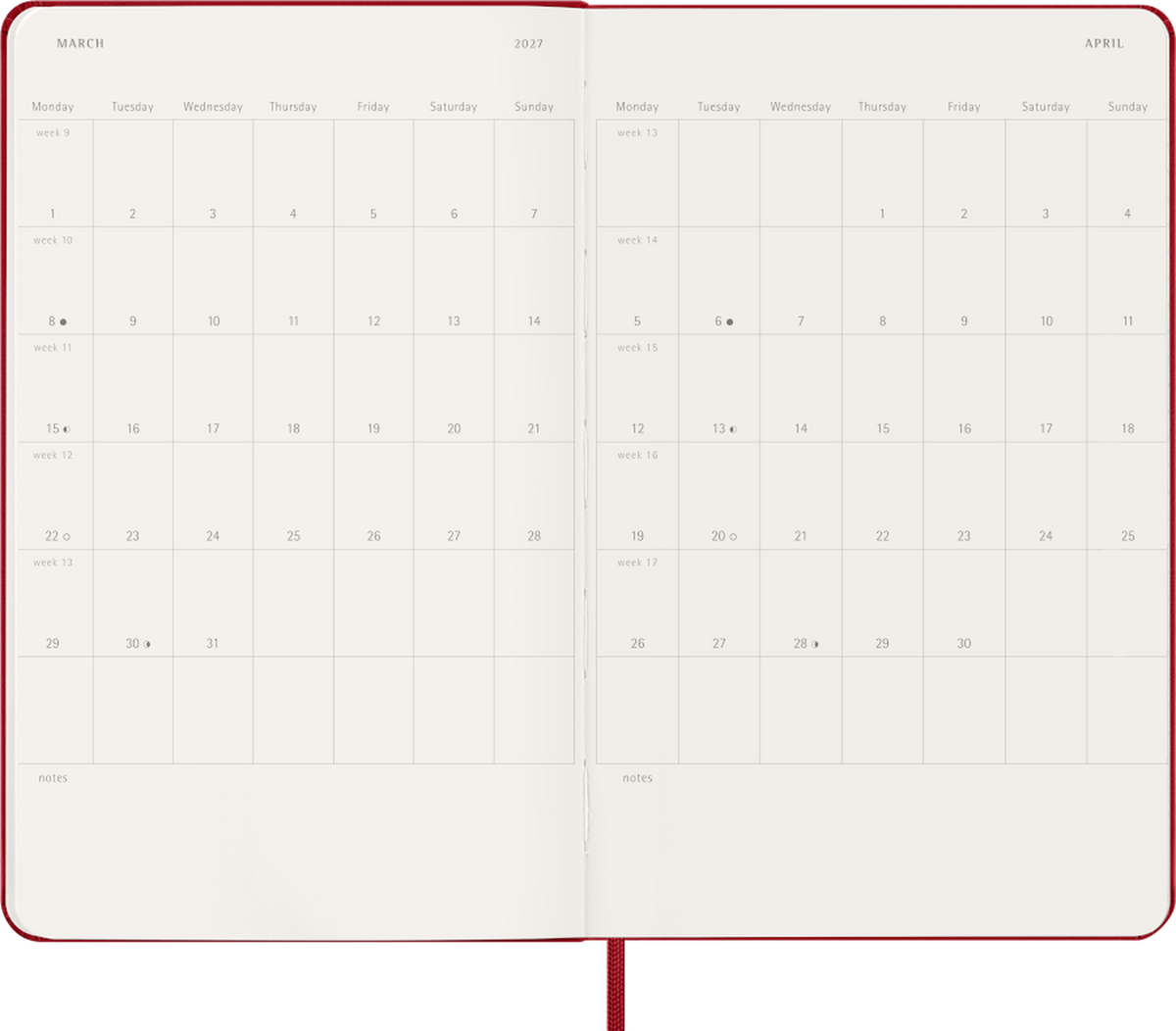 Moleskine Agenda Settimanale 2027 12 Mesi Large Copertina Rigida Scarlet Red