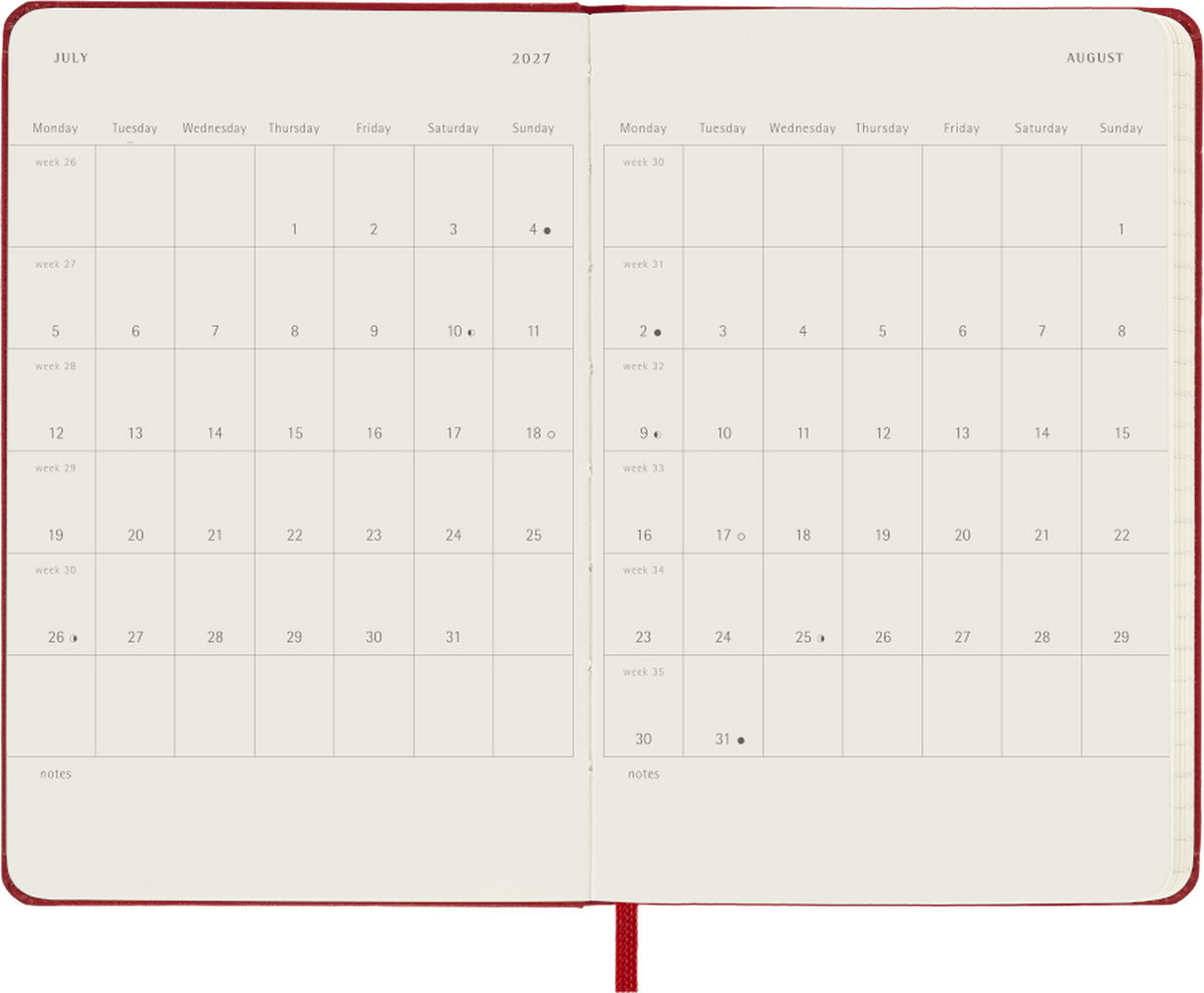 Moleskine Agenda Settimanale 2027 12 Mesi Pocket Copertina Rigida Scarlet Red