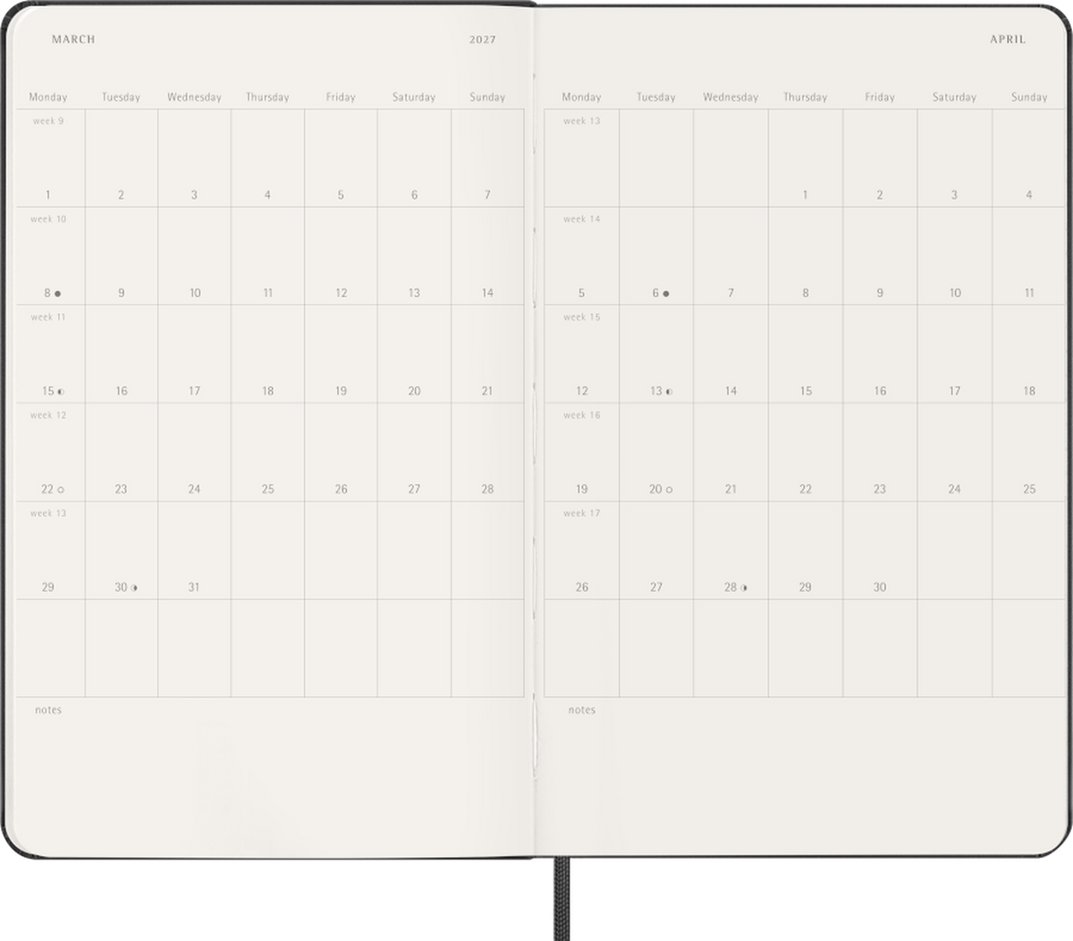 Moleskine Agenda Settimanale Orizzontale 2027 12 Mesi Large Copertina Rigida Nera