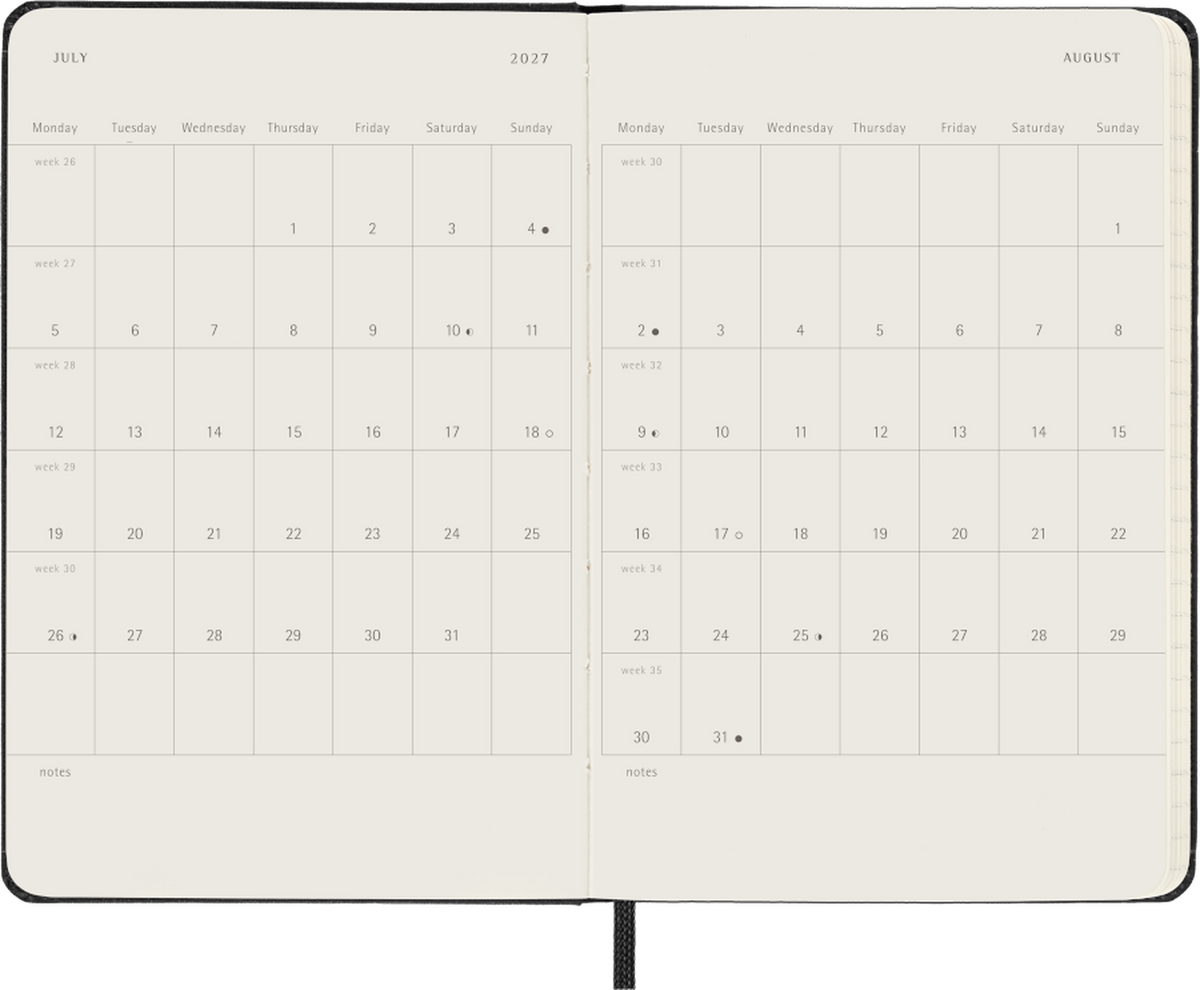 Moleskine Agenda Settimanale Verticale 2027 12 Mesi Pocket Copertina Rigida Black