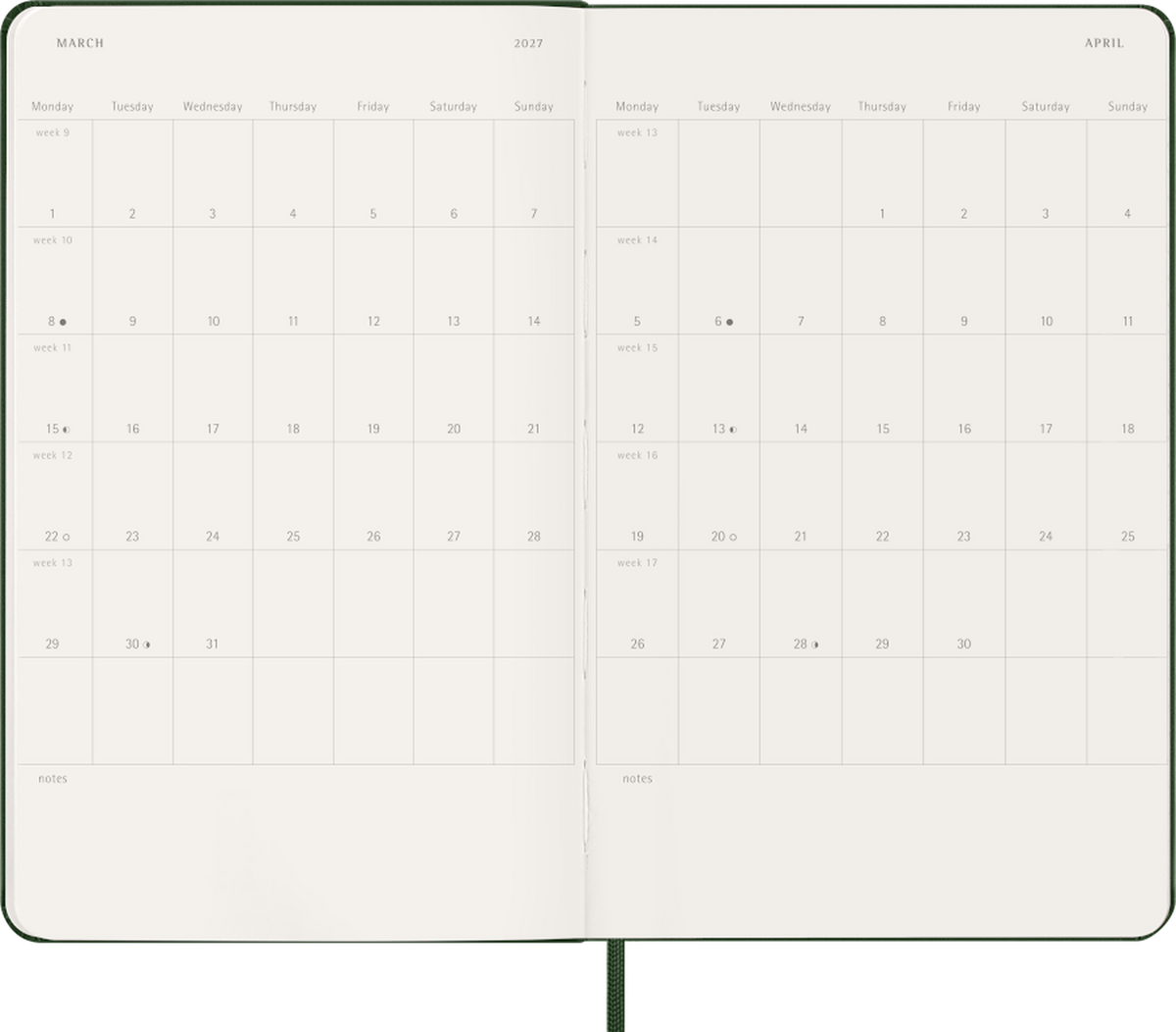 Moleskine Agenda Settimanale 2027 12 Mesi Large Copertina Rigida Myrtle Green