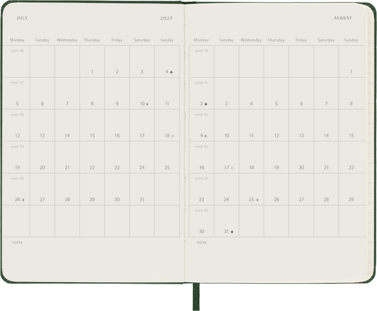 Moleskine Agenda Settimanale 2027 12 Mesi Pocket Copertina Rigida Myrtle Green