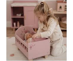 Little Dutch - Lettino per bambole in legno FSC con tessile