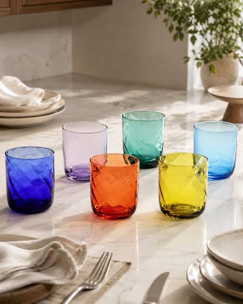 ICHENDORF - Riga, bicchiere da acqua di design in vetro soffiato - TUMBLER AZZURRO