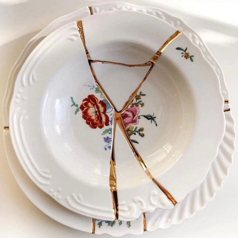 SELETTI PIATTO FONDO IN PORCELLANA Cm.22 h.4 "KINTSUGI-n'2"