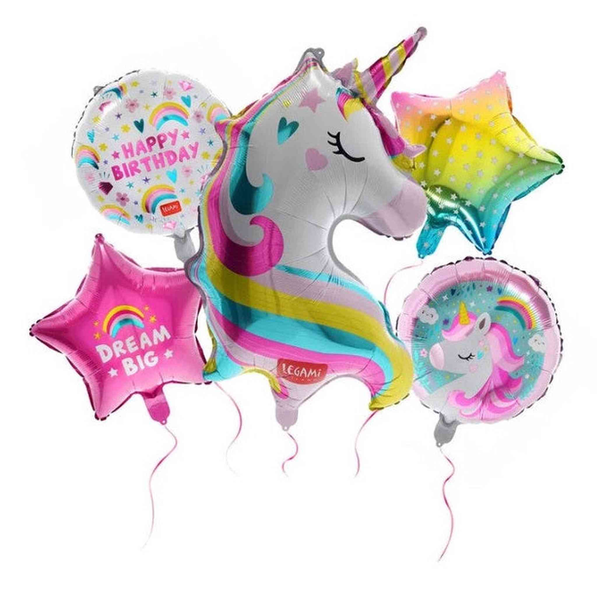 Let's Party-Set 5 Palloncini per Festa Compleanno - UNICORN