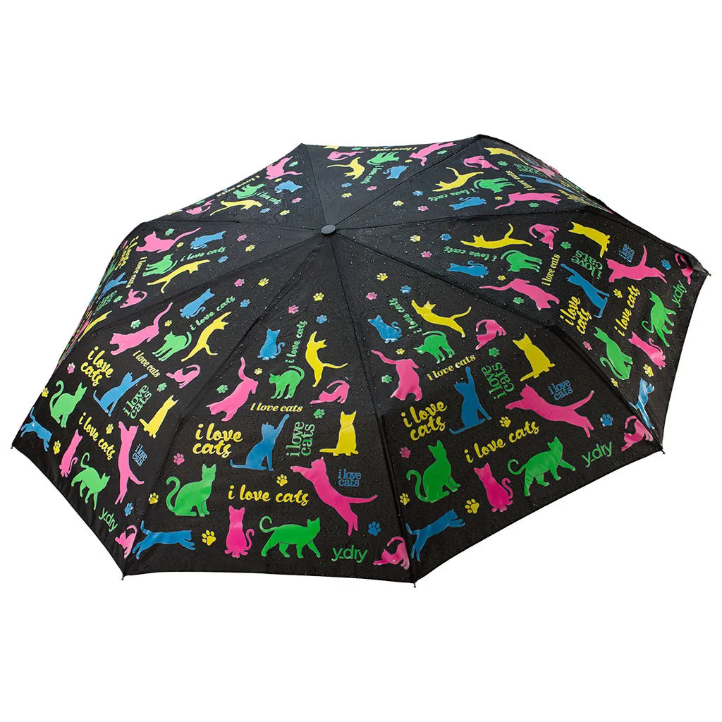 Y-DRY I LOve Cats - Ombrello corto 3 sez.Apri/Chiudi - Antivento Black