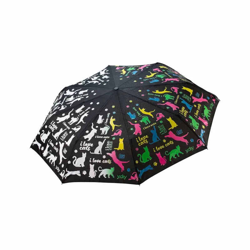 Y-DRY I LOve Cats - Ombrello corto 3 sez.Apri/Chiudi - Antivento Black