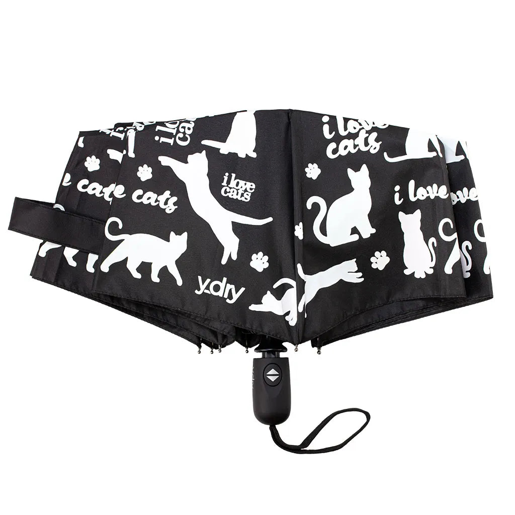 Y-DRY I LOve Cats - Ombrello corto 3 sez.Apri/Chiudi - Antivento Black