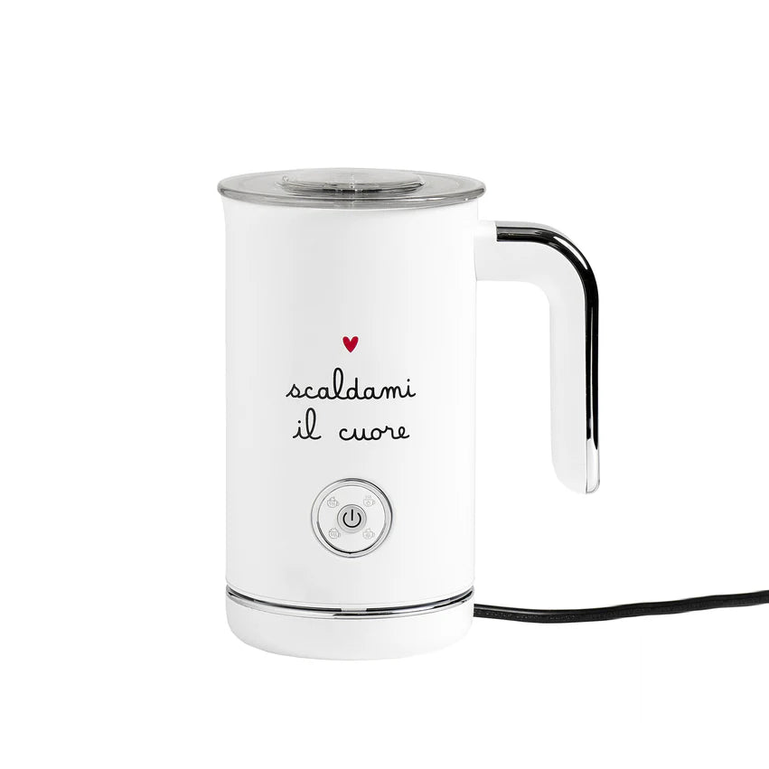 SIMPLE DAY - Montalatte Elettrico – Decoro "Scaldami il cuore" – Bianco