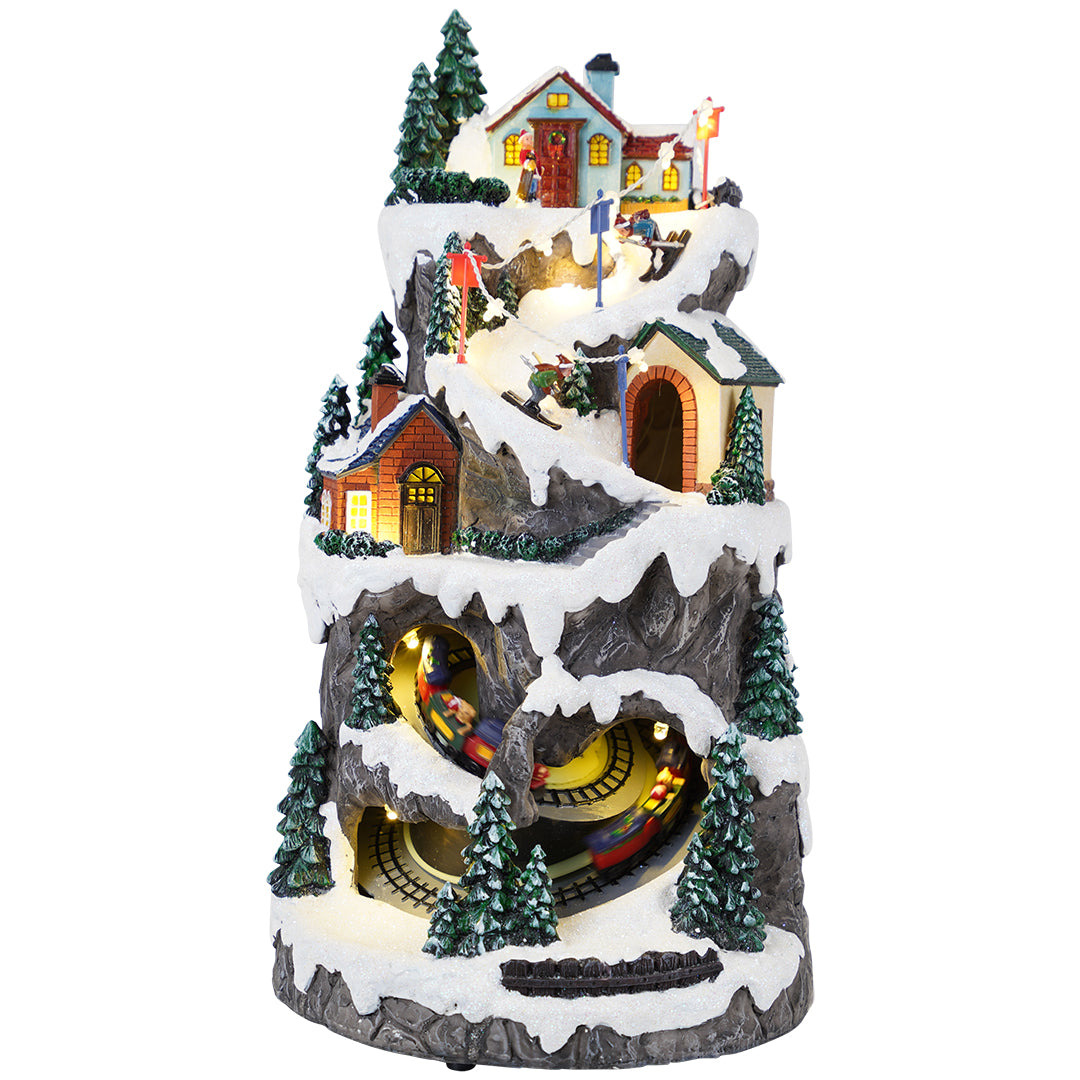 Mountain ski scene animatedMulticolor-Adapter-LED-21,7x21,3x40,5cm
