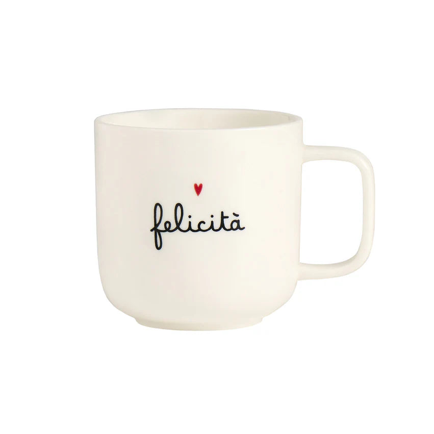 SIMPLE DAY - Mug Bianca in Gres – Decoro "Felicità" 400 ml
