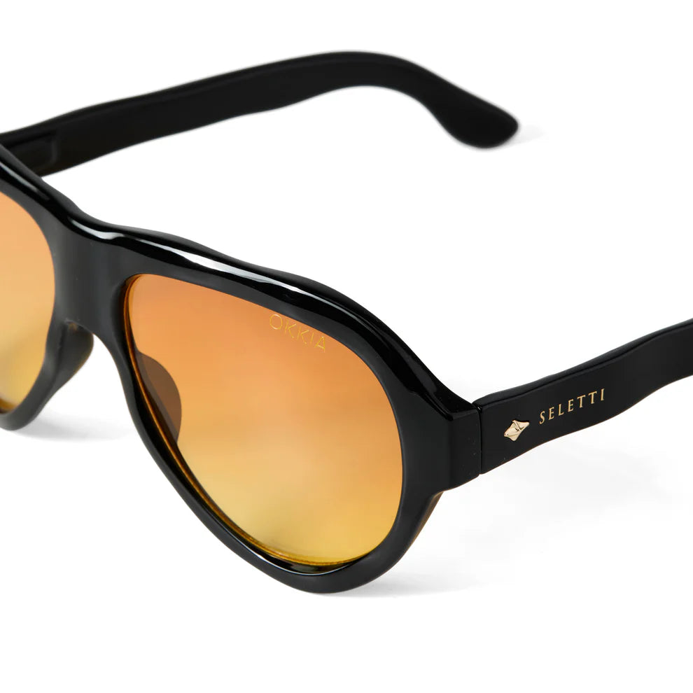 SELETTI X OKKIA - Occhiali da sole Florida - Montatura nera - Lenti sfumate gialle - Finitura lucida