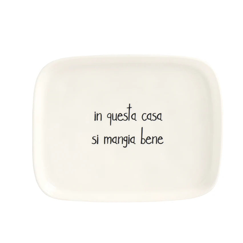 SIMPLE DAY - Piatto Rettangolare in Gres – Decoro "In questa casa si mangia bene" 20x15,5 cm