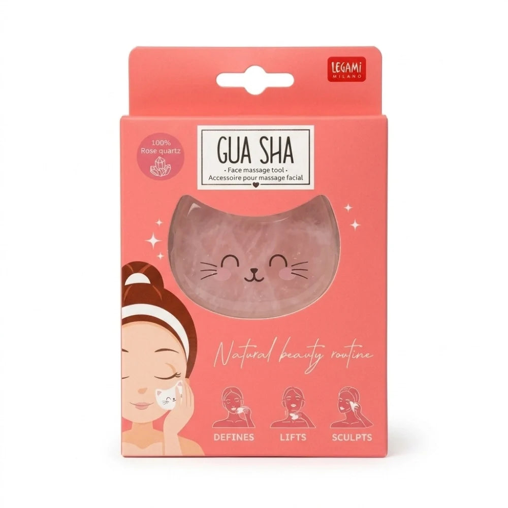 Legami Kitty – Gua Sha in quarzo rosa a forma di gatto