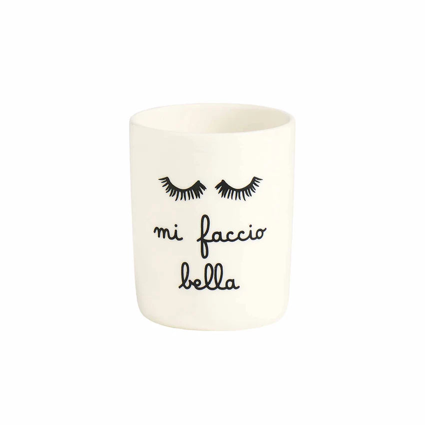 SIMPLE DAY - Portacosmetici in Gres – Decoro "Mi faccio bella" d8 x h10,4 cm