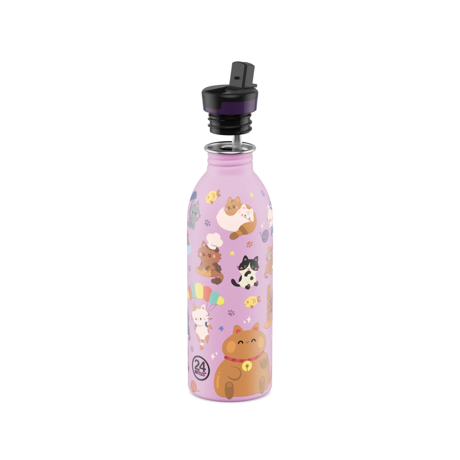 24Bottles Urban Bottle 500 Meow Friends – Borraccia per Bambini con Cannuccia