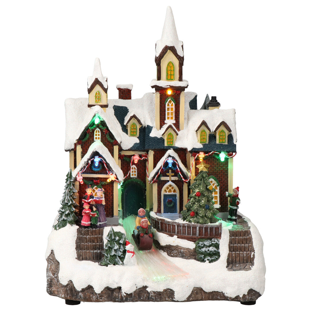 Scene church river animatedMulticolor-Adapter-LED-23x22x29cm